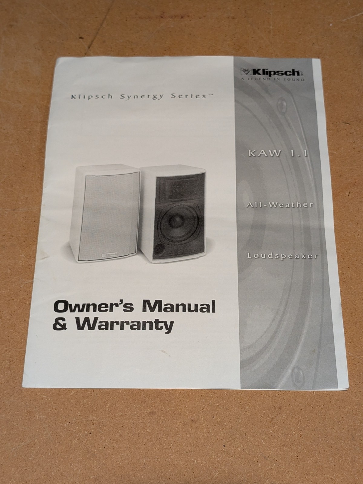 OEM Klipsch Synergy Series KAW 1.1 all weather loudspeaker owner's manual