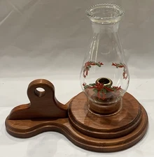 Vintage Wood Candle Stick Holder Holiday Hurricane Shade Brass Inserts 10”