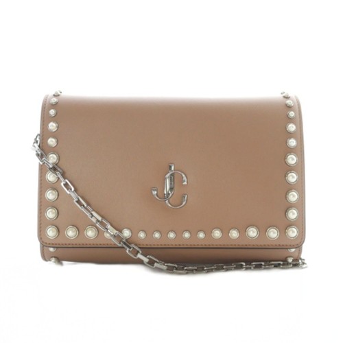 Jimmy Choo Varenne Clutch 2 way Shoulder Bag Leather Studded Chain Pink Used afb