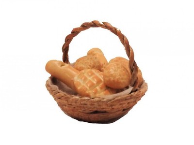 Puppenstube frisches Brot runder Korb Küche Kaufladen Bäckerei Zubehör