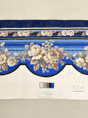 25x15 Antique French Wallpaper Design Gouache Swag Border Blue border Studio Sa