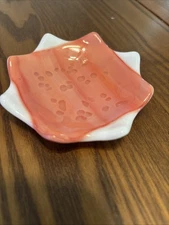 Peach And White Fused Glass Trinket Dish