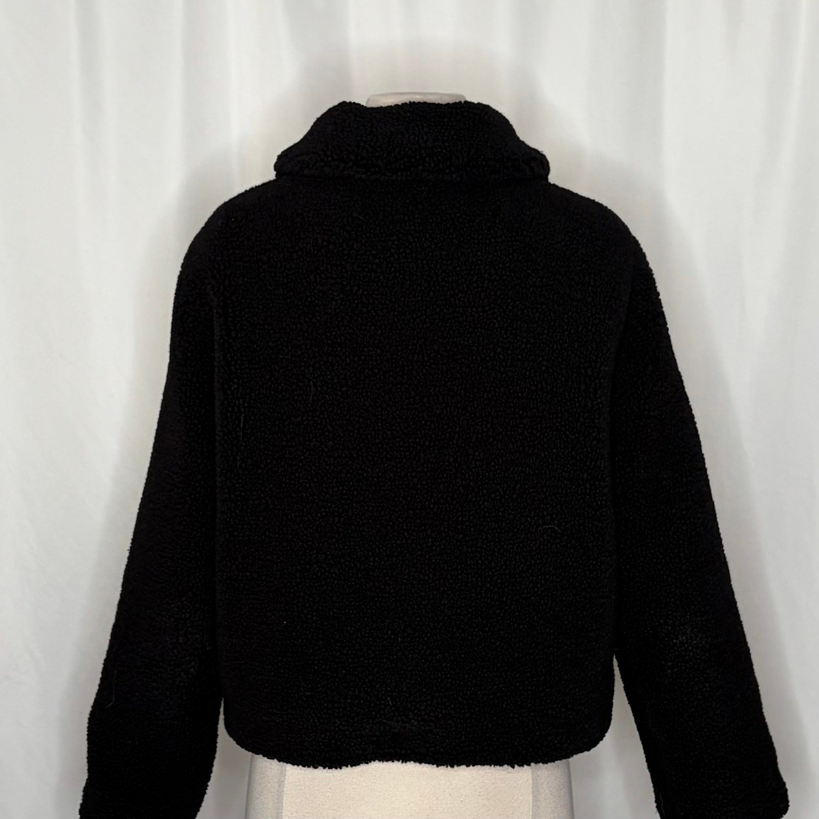 ZARA Black Sherpa Fuzzy Fleece Teddy Coat Faux Shearling Snaps Pockets Small image 10
