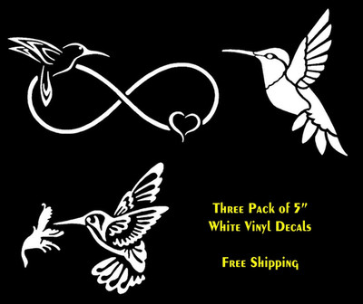 Hummingbirds 3 Pack 5'' White Vinyl Decals Car Truck Window Laptop Notebook