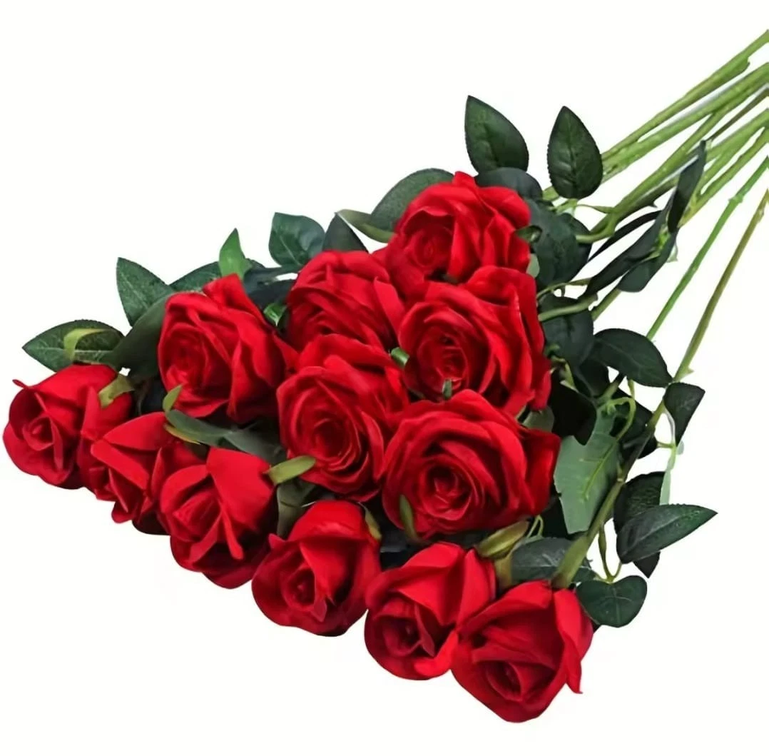 Rosa Artificiale Elegante A Stelo Lungo - Finta Rosa Per Centrotavola, Bouquet Matrimonio E Decorazione Casa - Colore Rosa - 2