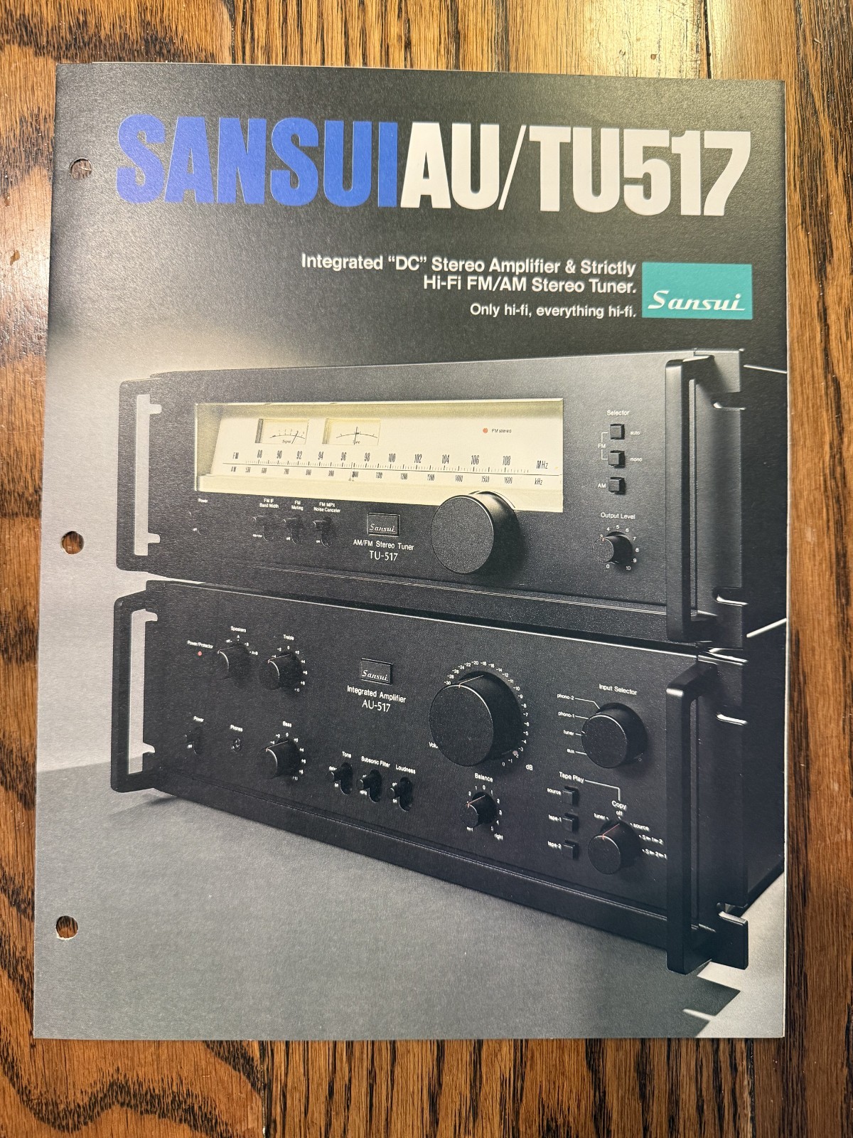 Vintage Original Sansui AU/TU517 Stereo Amplifier/Tuner Dealer Sales Brochure