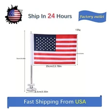 USA Car Flag & Flagpole Outdoor Suction Cup Style Flag Pole American Flag Silver