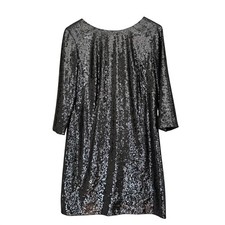 Renata Studio Sequin Shift Dress Women Medium Black 3/4 Sleeve Tie Back Cocktail