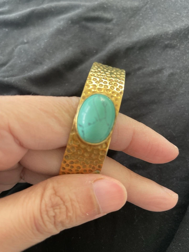 Turquoise Brass Bangle Brass Cuff Handmade Cuff Adjustable Bracelet - Image 2 of 4