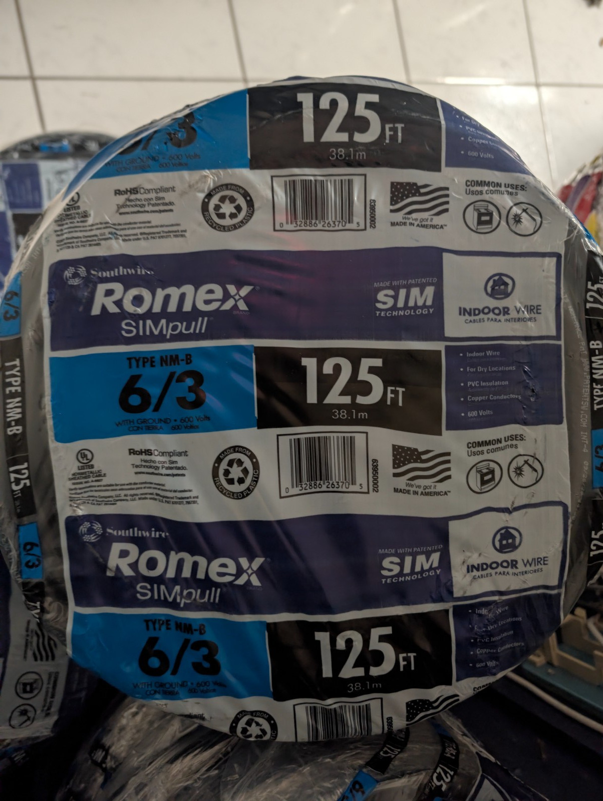 125 ft 6/3 NM-B Copper Indoor Electrical Cable w/ Ground Residential Wire
