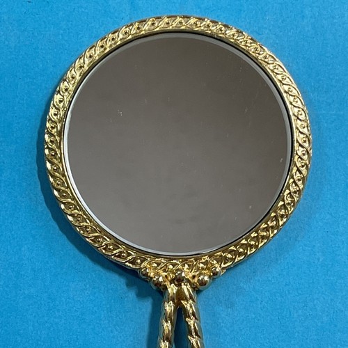 Vintage Hand Mirror Floral Roses w solid Brass Tone Handle 4.5” Japan with box - Picture 4 of 10