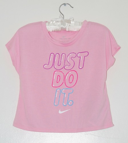 Nike Little Girls Light Pink JUST DO IT Sparkle Crewneck SS Boxy T-Shirt sz 4