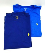 Polo Ralph Lauren Boys Medium Blue Crew Neck T Shirt Yellow Pony Cotton Set of 2