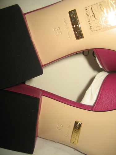 NEW GUCCI Women US 5 EU 35 Zumi Gold/Silver GG Logo Pink Leather Sandals Shoes - Imagen 9 de 9