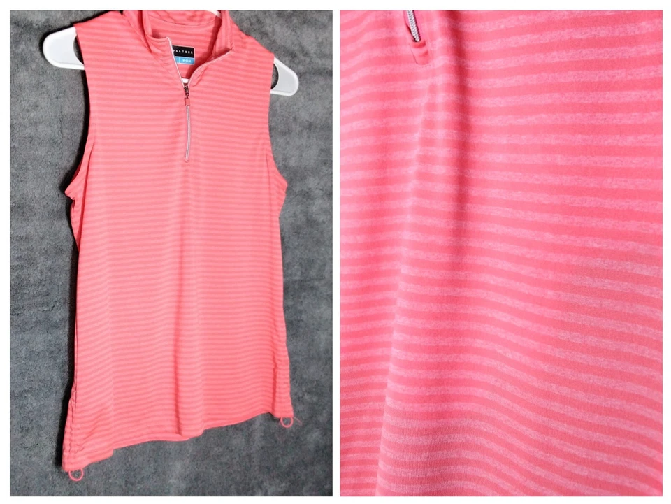 PGA Tour Womens Tank top Size M Orange Stripes Sleeveless Zip drawstrings - Image 2 of 4
