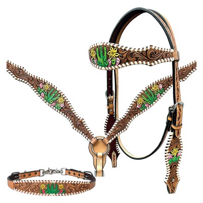 BE Bar H Equine Genuine Western American Leather Horse Premium Headstall &