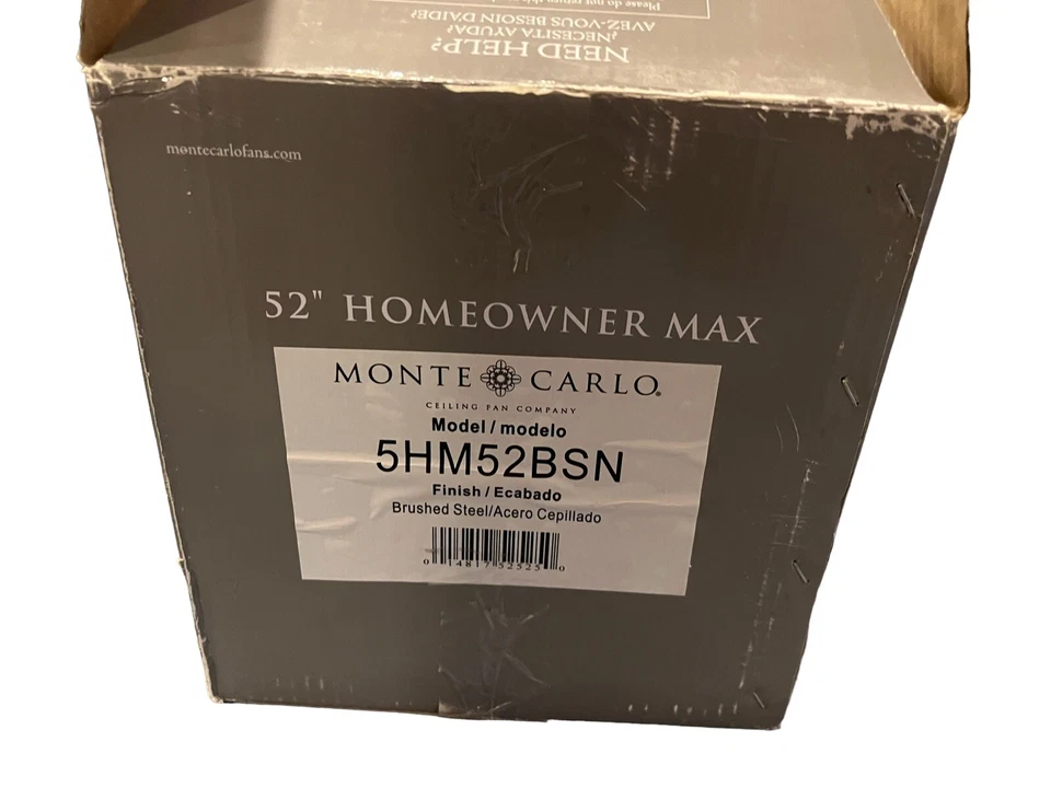 Monte Carlo 5HM52BSN Homeowner Max 52" Brushed Steel w Walnut Blades Ceiling Fan - Image 4 of 4