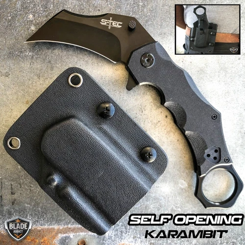 7.5" TACTICAL COMBAT KARAMBIT OPEN FOLDING POCKET KNIFE + QUICK DEPLOY SHEATH