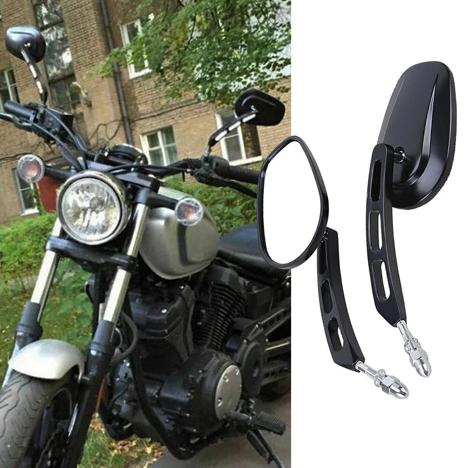 Espejos retrovisores negros brillantes Softail Sportster para Harley Cruiser Bobber Chopper Foto 3 de 4