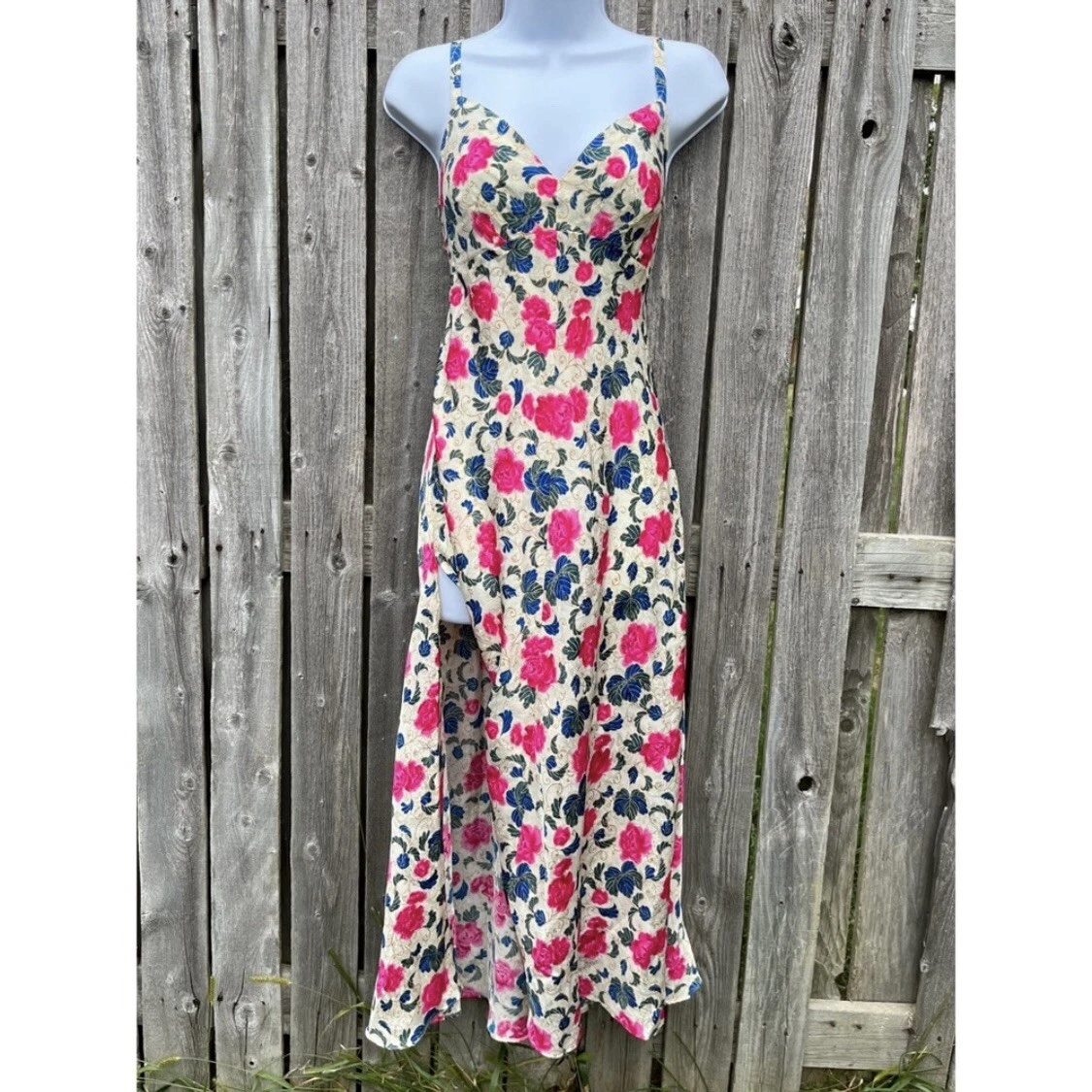 UNDERCOVER Maxi abito slip floreale vintage Victoria's Secret etichetta oro raso jacquard