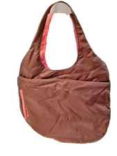 Smashing Puffy 90s Pillow Purse - Brown and Rose -12.5 x 16 - 4 Zip