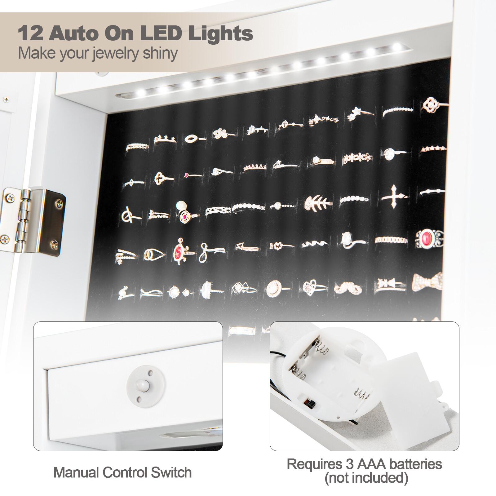 LED Jewelry Armoire Jewelry Organizer with Full Length