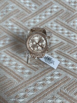 Michael Kors Ritz Womens Glitz Watch Pink Dial Crystal Rose Gold Stainless Steel