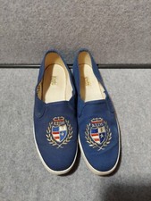 Vintage 80s Womens Keds 7M Slip on Shoes Smokers Flats Crest Nautical Boat Blue