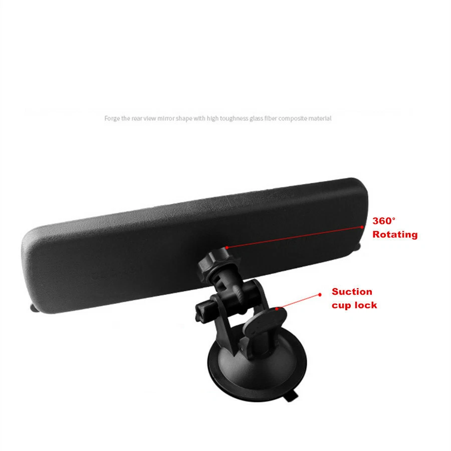 Large Sucker Rear View Mirror Wide Flat Clear Lens Car Dash Mount Rearview Black - Изображение 4 из 4