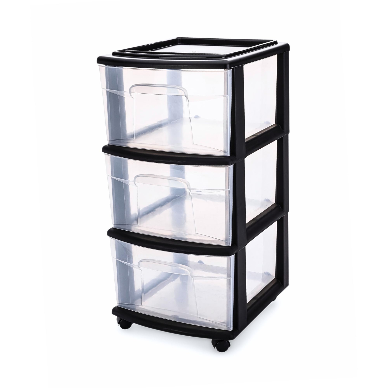 HOMZ 3-Drawer Storage Cart, Plastic Home, Dorm, & Office Organizer, Black Frame