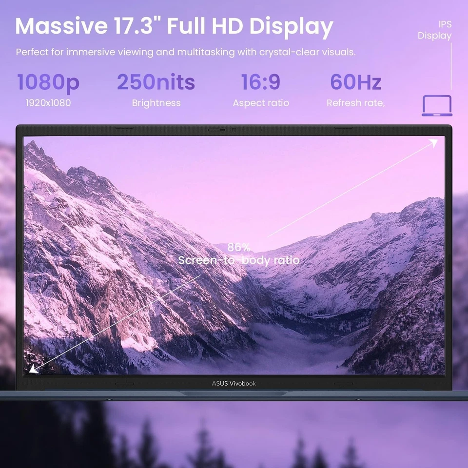 ASUS 17.3" FHD Laptop Intel i3-1215U Up to 40GB RAM & 2TB SSD Win11 Pro+OFFICE - Image 4 of 4