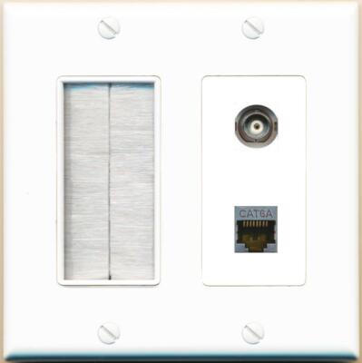RiteAV BNC CAT6A with Brush Wall Plate [White]