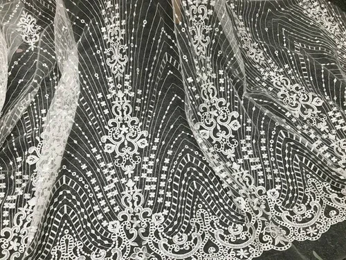 OFF WHITE Tessuto Venduto Da Cantiere Bianco Fuori Pizzo Fiori Ricamo Panno Fai Da Te Abito