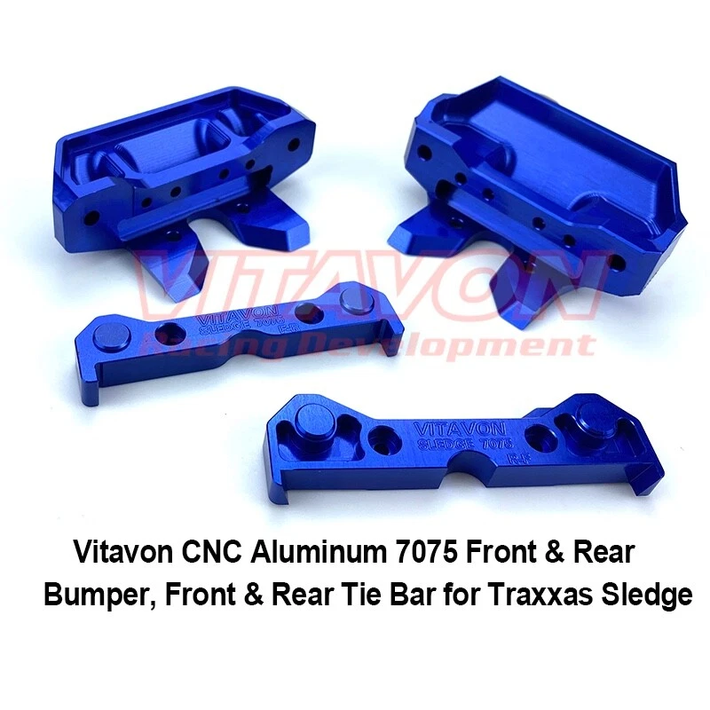 Vitavon CNC Alu#7075 Front Rear Bumper Tie Bar Mount set for Traxxas Sledge Blue - Image 2 of 4