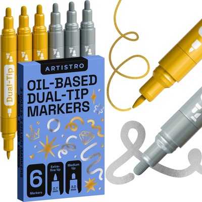 Metallic Markers Permanent - Set of 6 Gold & Silver Paint Pen, Oil Based Pain...