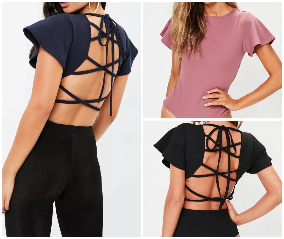 MISSGUIDED flared sleeve lace up bodysuit (M36/16)