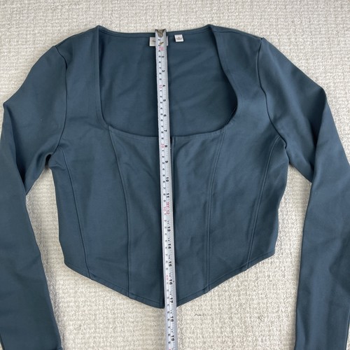 Aritzia Sunday Best Womens Crop Top Small Maverick Long Sleeve Zip Corset Blue - Picture 9 of 13