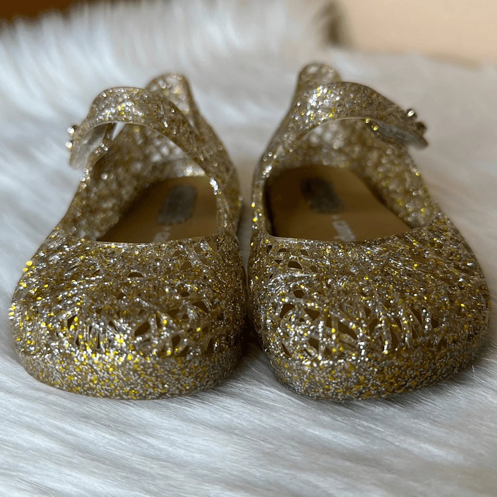 Mini Melissa Campana Gold Glittery Zigzag Shoes Size 7 eBay