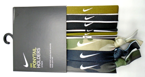 Nike Mixed Ponytail Holders 9 Pack Adult Olive Flak/White/Black - Picture 2 of 3
