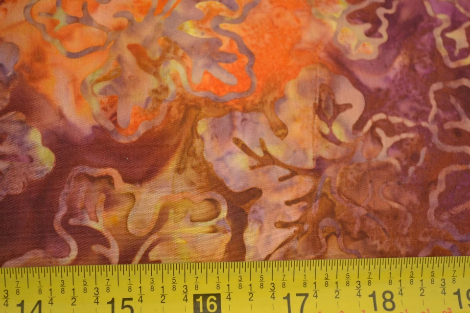 Por 1/2 yarda, estampado de hojas en batik de algodón naranja y marrón, moda/paraíso/4512, M8810 Foto 3 de 4