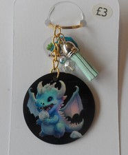 50mm Balck Acrylic Dragon Keyring + Tassel