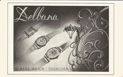 1957 vintage print ad DELBANA Swiss Suisse watch movement MID CENTURY ART