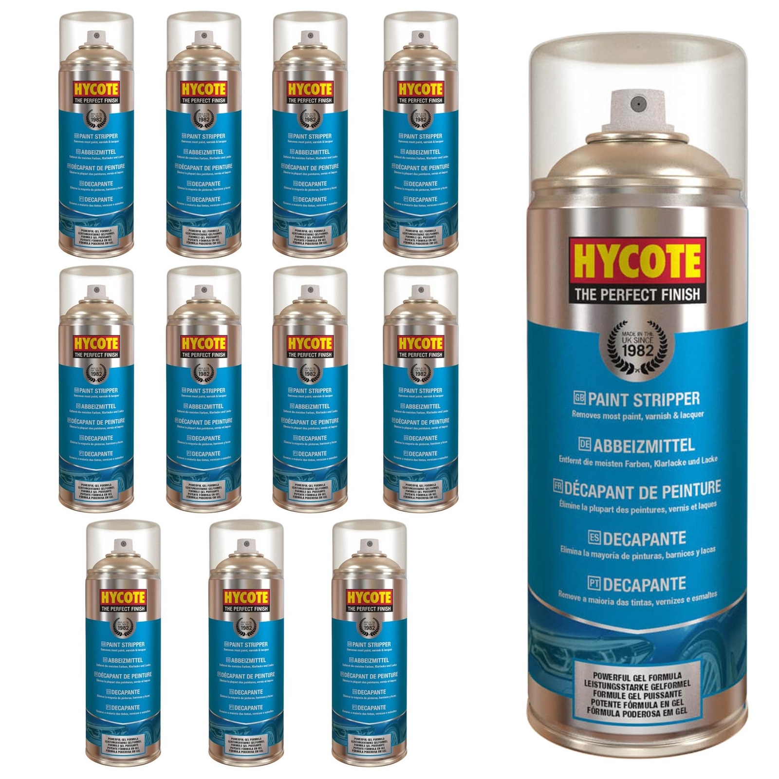 Hycote Aerosol Spray Stripper Varnish Lacquer Finish Remover Cleaner 400ml x12