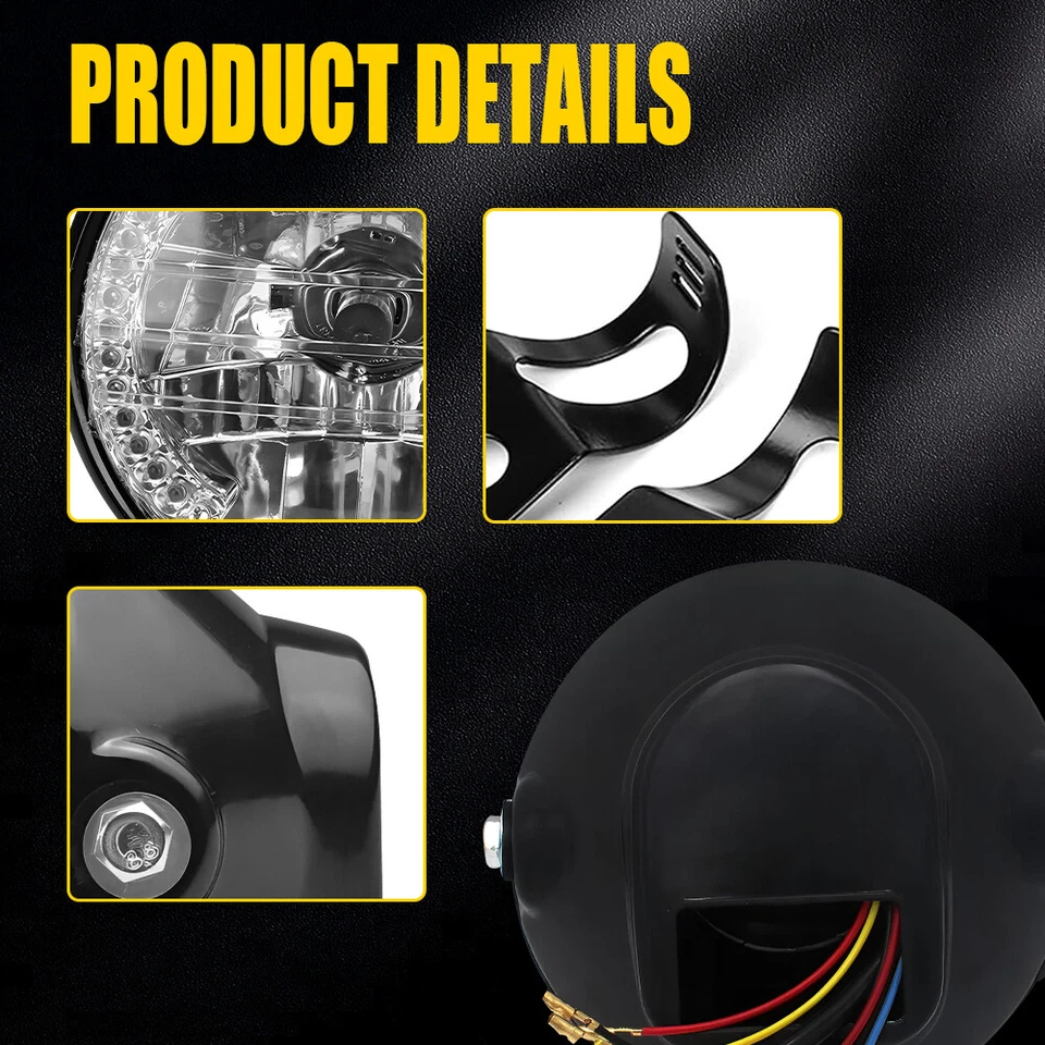 7 inch Amber LED Motorcycle Headlight Round With Mounting Bracket fit Universal - Image 4 of 4