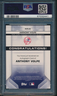 PSA 9 ANTHONY VOLPE AUTO 2020 Bowman Sterling BLUE REFRACTOR/25