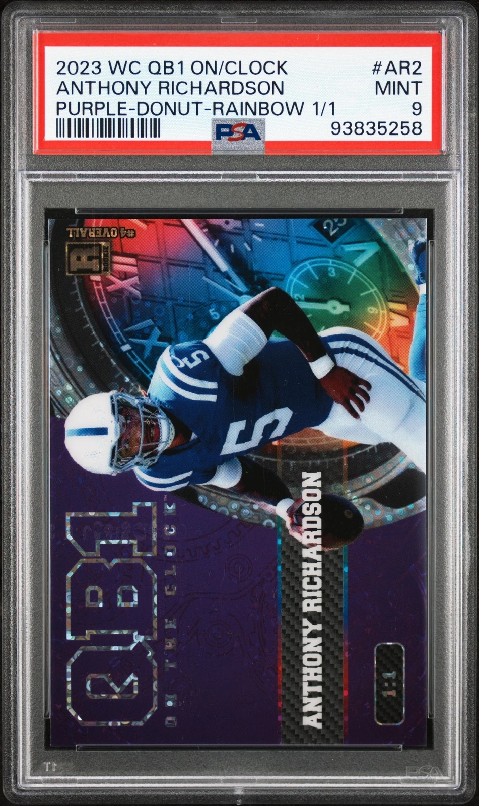 Anthony Richardson Wild Card QB1 on the Clock #AR2 Purple-Donut Circles Foil-Rainbow 1/1