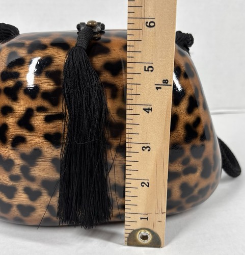 Timmy Woods of Beverly Hills Classic Leopard Tassel Acacia Wood Purse SIGNED EUC - Picture 6 of 10