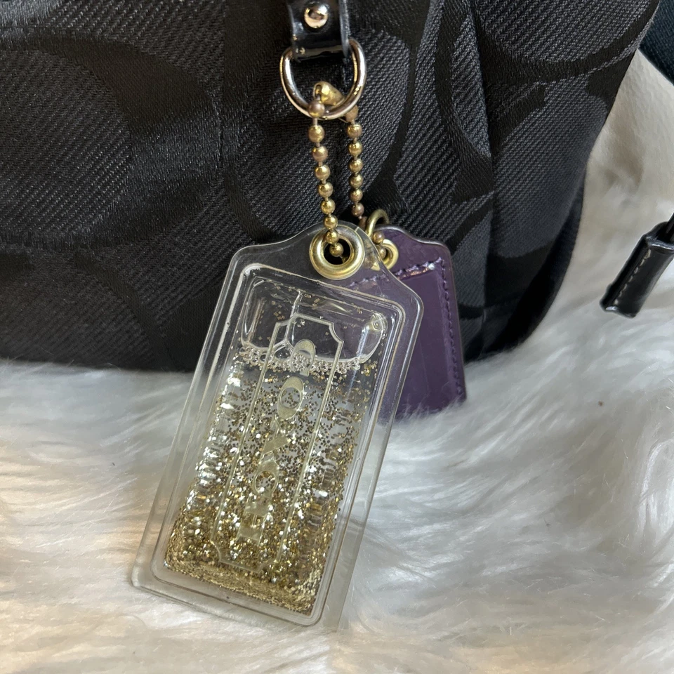 Coach Backpack Black Gold Glitter Floating Fob Rare! Signature C Canvas Kyra - Image 2 of 4