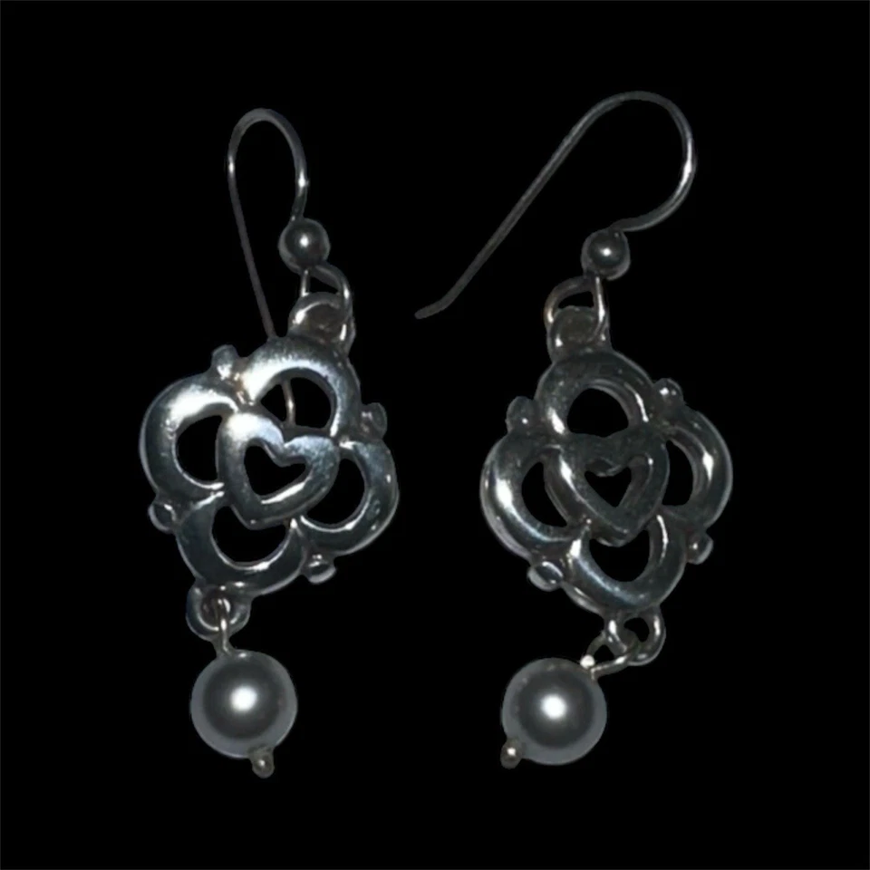 Brighton Love Lock Heart& Faux Pearl Retired French Wire Earrings 1” - Image 4 of 4