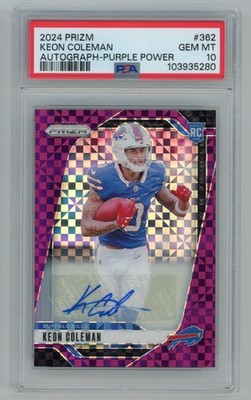 2024 PANINI PRIZM KEON COLEMAN RC AUTO /49 PURPLE POWER PRIZM PSA 10 #362 BILLS
